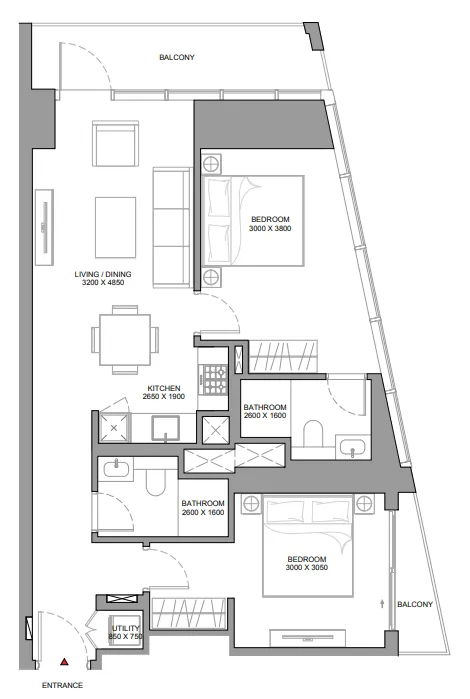 2 bedroom Apartments floor plan at The Eden at Sobha Central