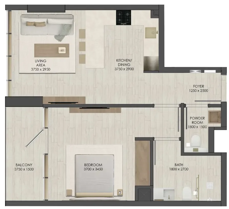 1 bedroom Apartments floor plan at JAD 288