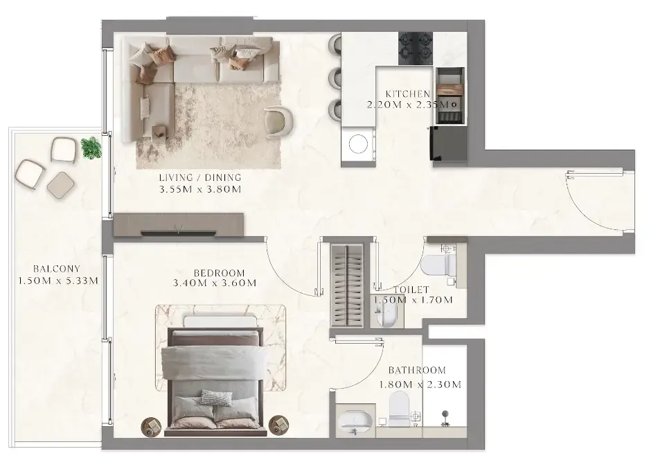 1 bedroom Apartments floor plan at Aum 99 Residences