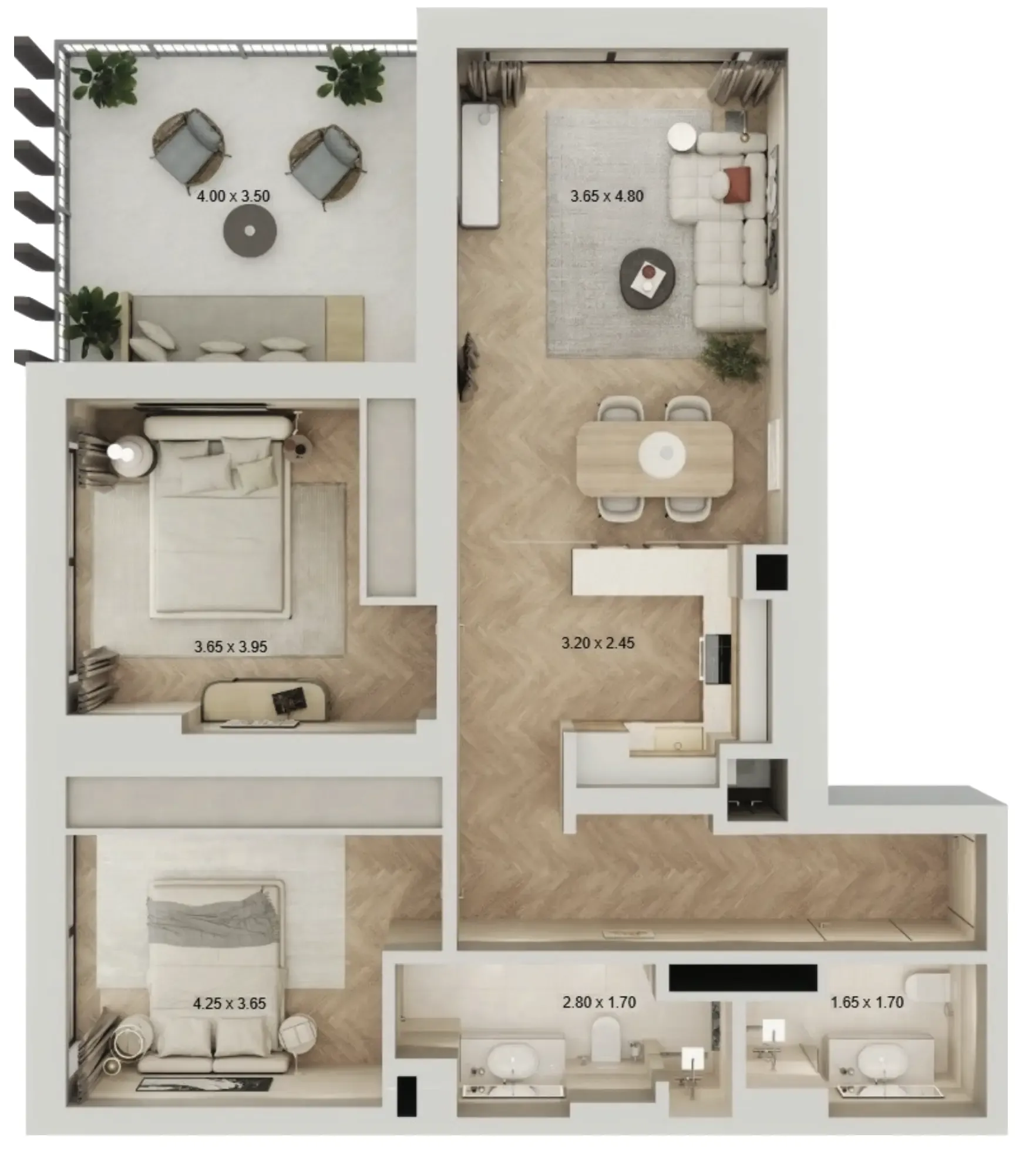 2 bedroom Apartments floor plan at Arisha Terraces
