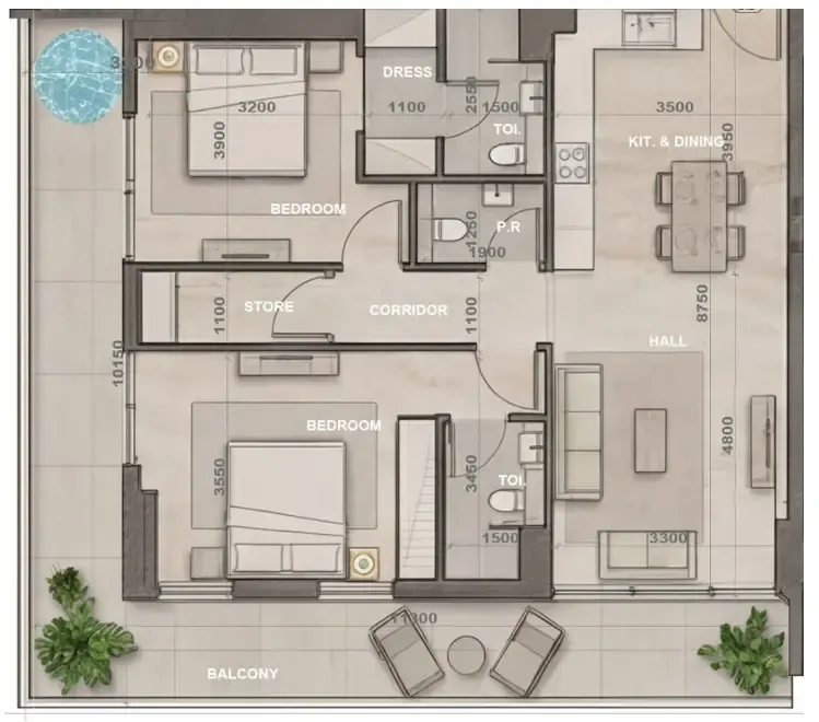 2 bedroom Apartments floor plan at Sky Harmony