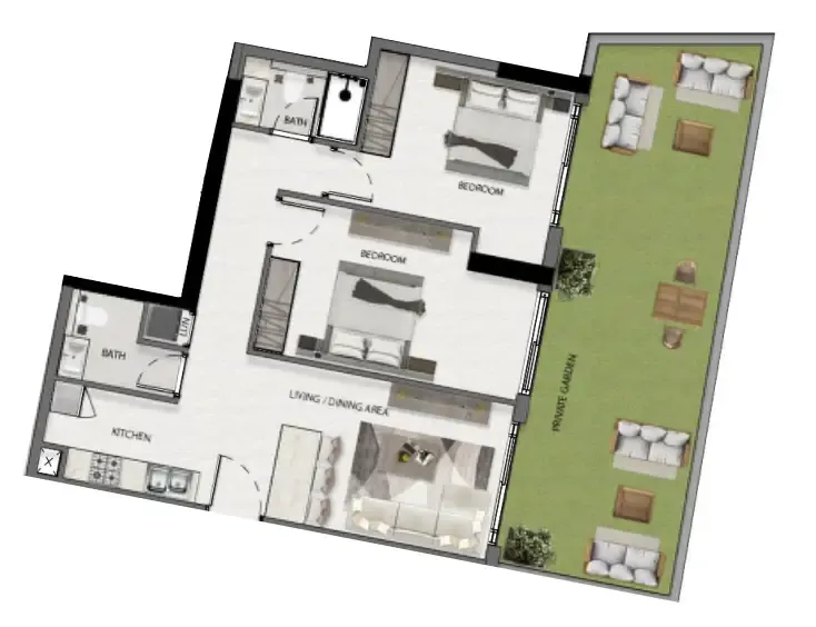 2 bedroom Apartments floor plan at Avana Residences