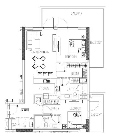 2 bedroom Apartments floor plan at Damac Riverside Views