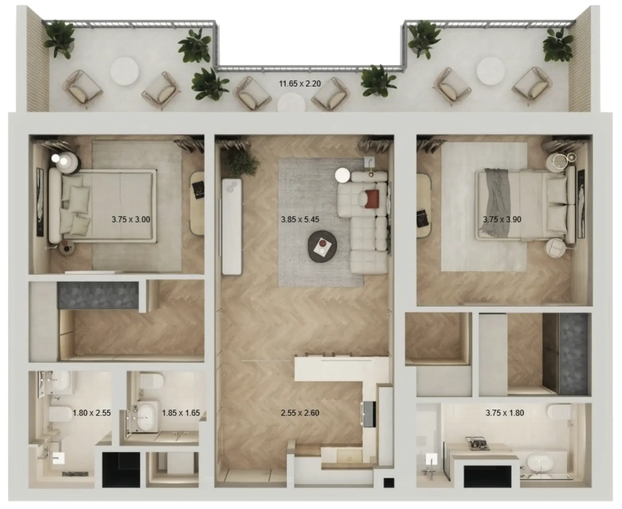 2 bedroom Apartments floor plan at Arisha Terraces