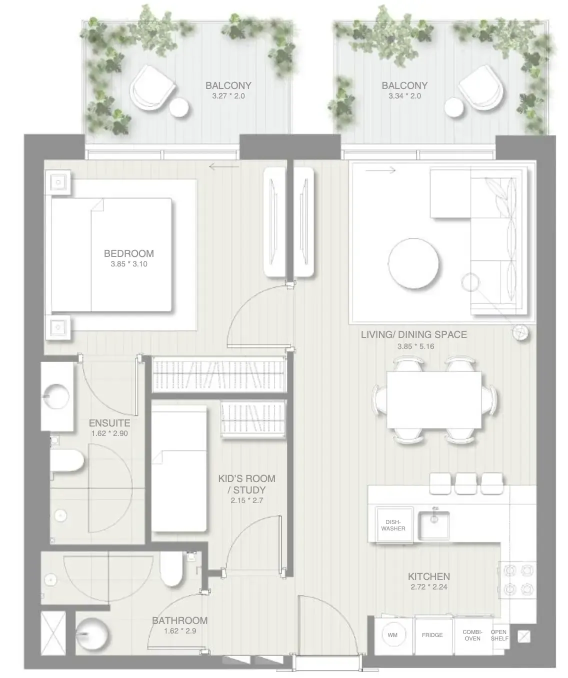 1.5 bedroom Apartments floor plan at Sol Levante