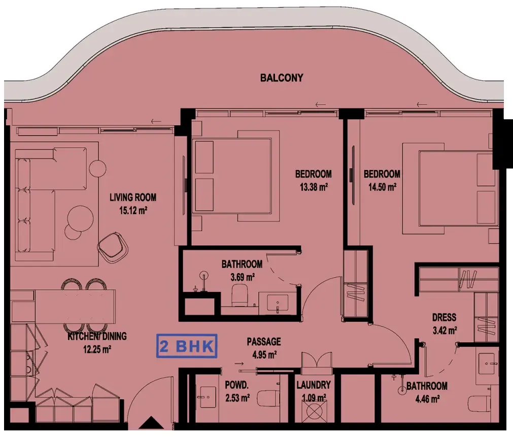 2 bedroom Apartments floor plan at Marquis Horizon