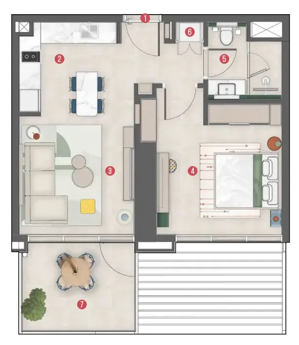 1 bedroom Apartments floor plan at Rove Home Meydan Horizon