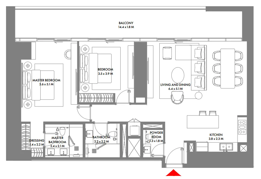 2 bedroom Apartments floor plan at W The Residences by Arada