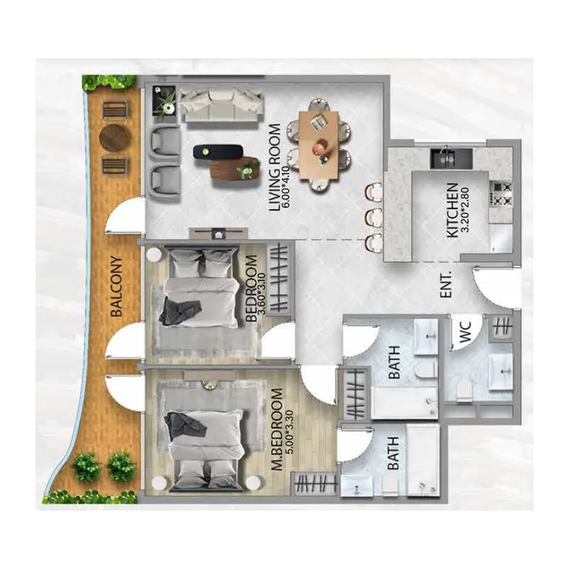 2 bedroom Apartments floor plan at 311 Boulevard