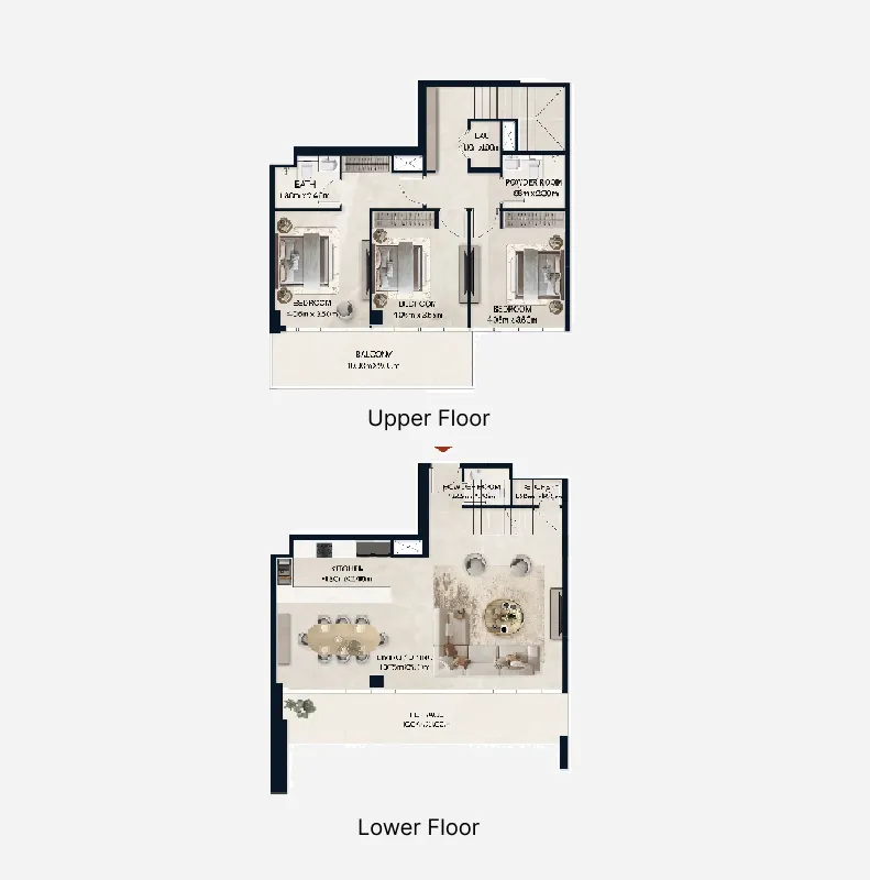 3 bedroom Duplex floor plan at Norah Residence