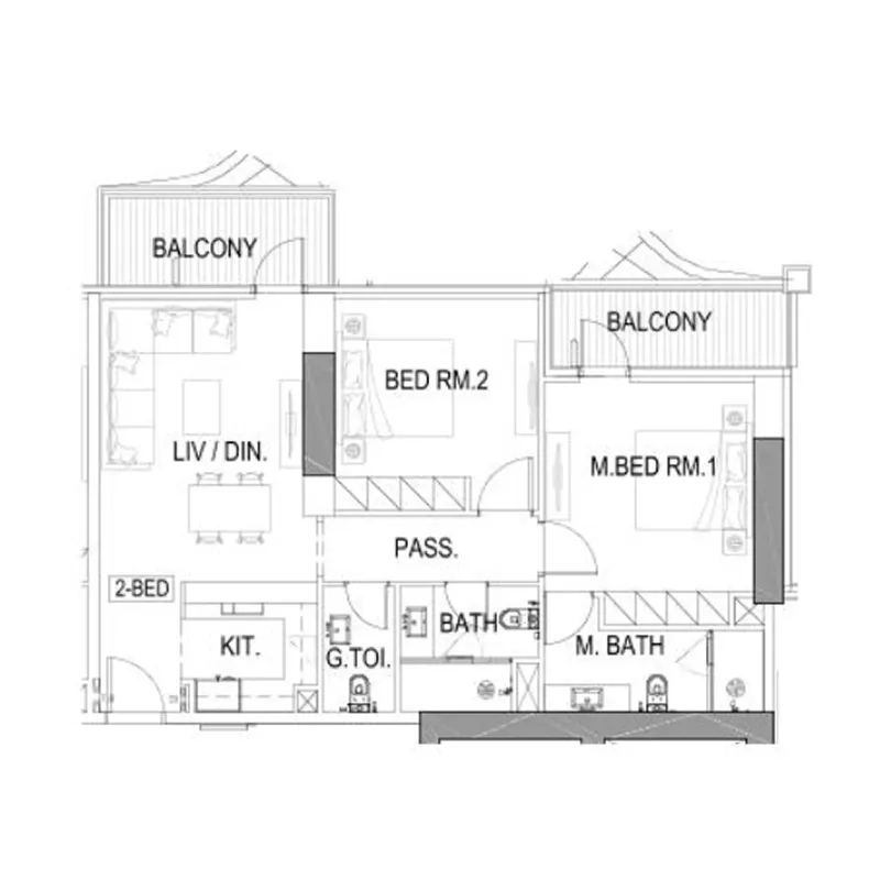 2 bedroom Apartments floor plan at Elegance Tower