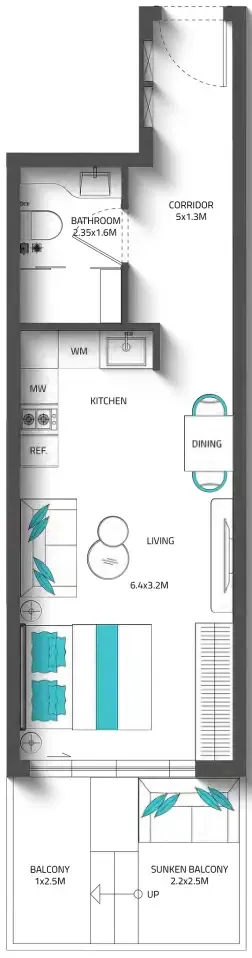 0 bedroom Apartments floor plan at Reef 996