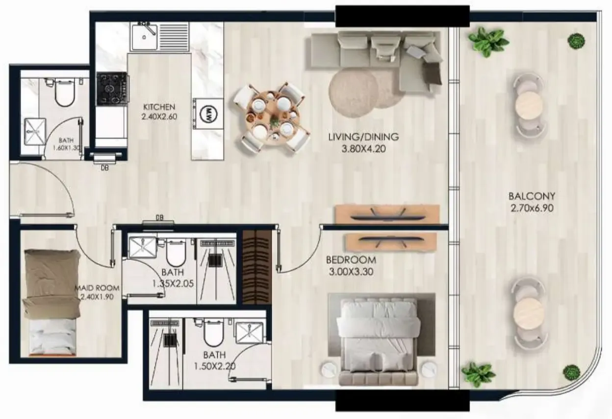 1.5 bedroom Apartments floor plan at Sera Gardens by Vision