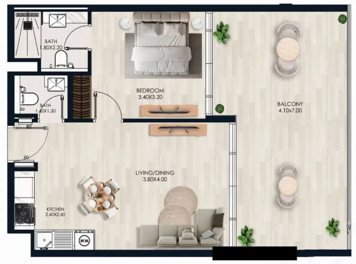 1 bedroom Apartments floor plan at Sera Gardens by Vision
