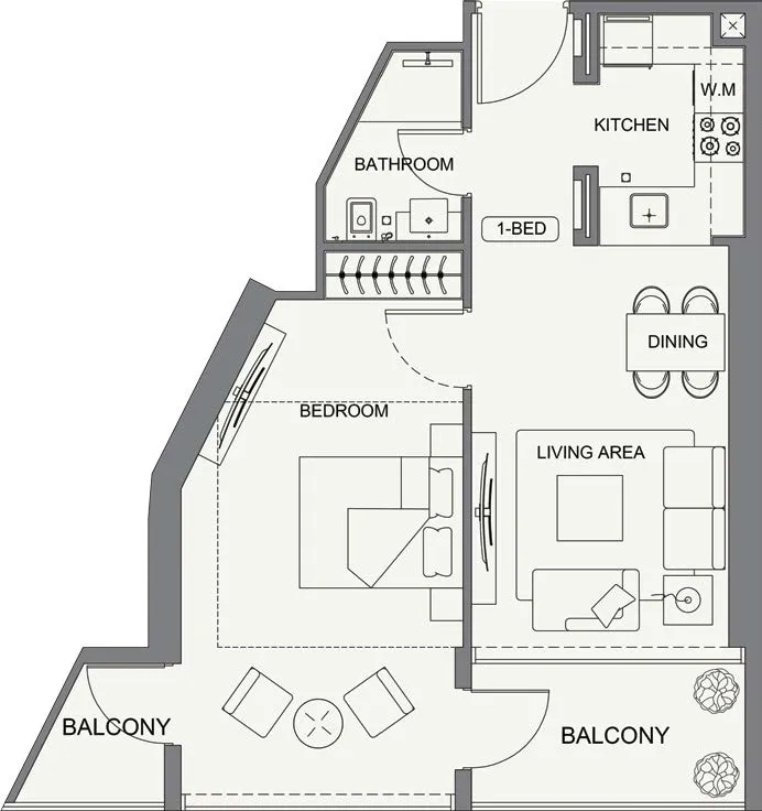 1 bedroom Apartments floor plan at Binghatti Cullinan