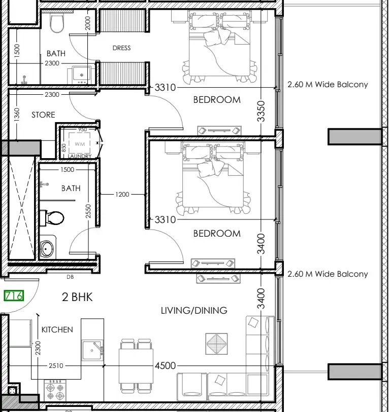 2 bedroom Apartments floor plan at Al Haseen Residences 5