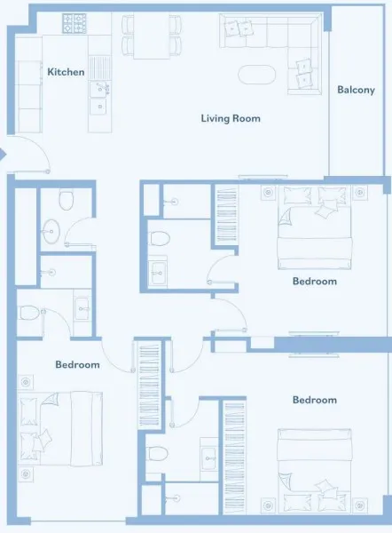 3 bedroom Apartments floor plan at Luma Park Views