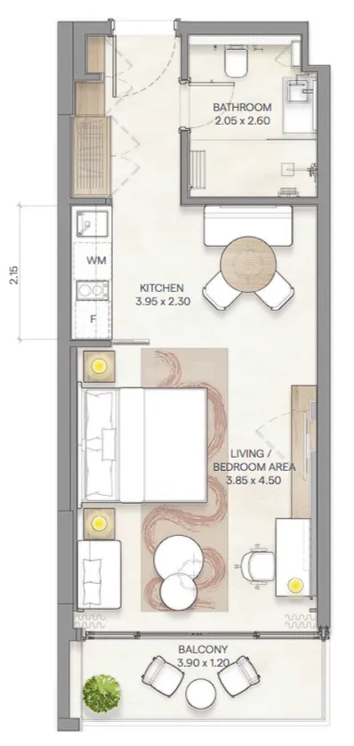 0 bedroom Apartments floor plan at Bloom Arjaan by Rotana
