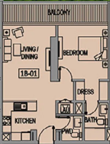 1 bedroom Apartments floor plan at Jade Tower