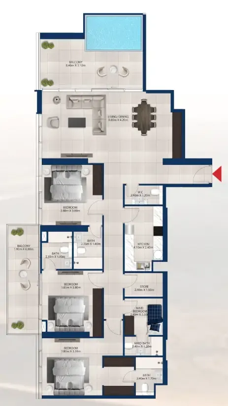 3 bedroom Apartments floor plan at Al Vista