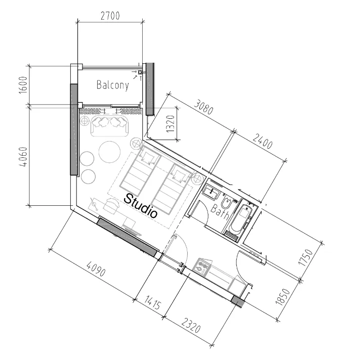 0 bedroom Apartments floor plan at Damac Hills 2 - Hotel Edge by Rotana