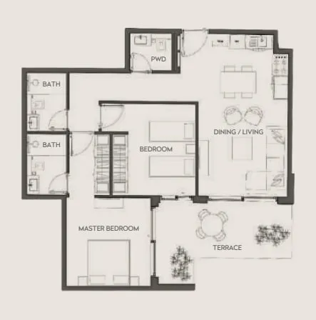 2 bedroom Apartments floor plan at Hawa Residence