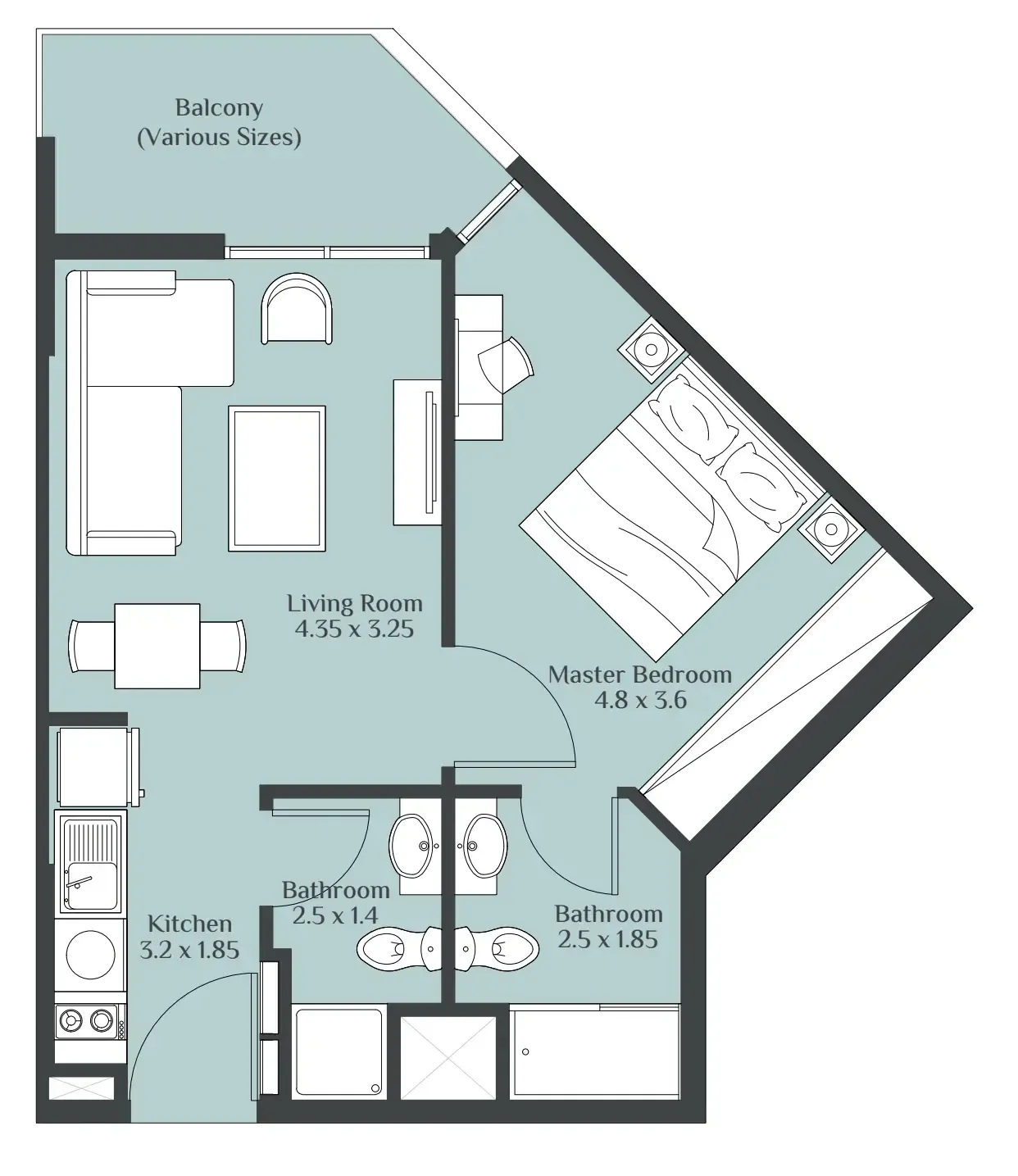 1 bedroom Apartments floor plan at Rukan Tower