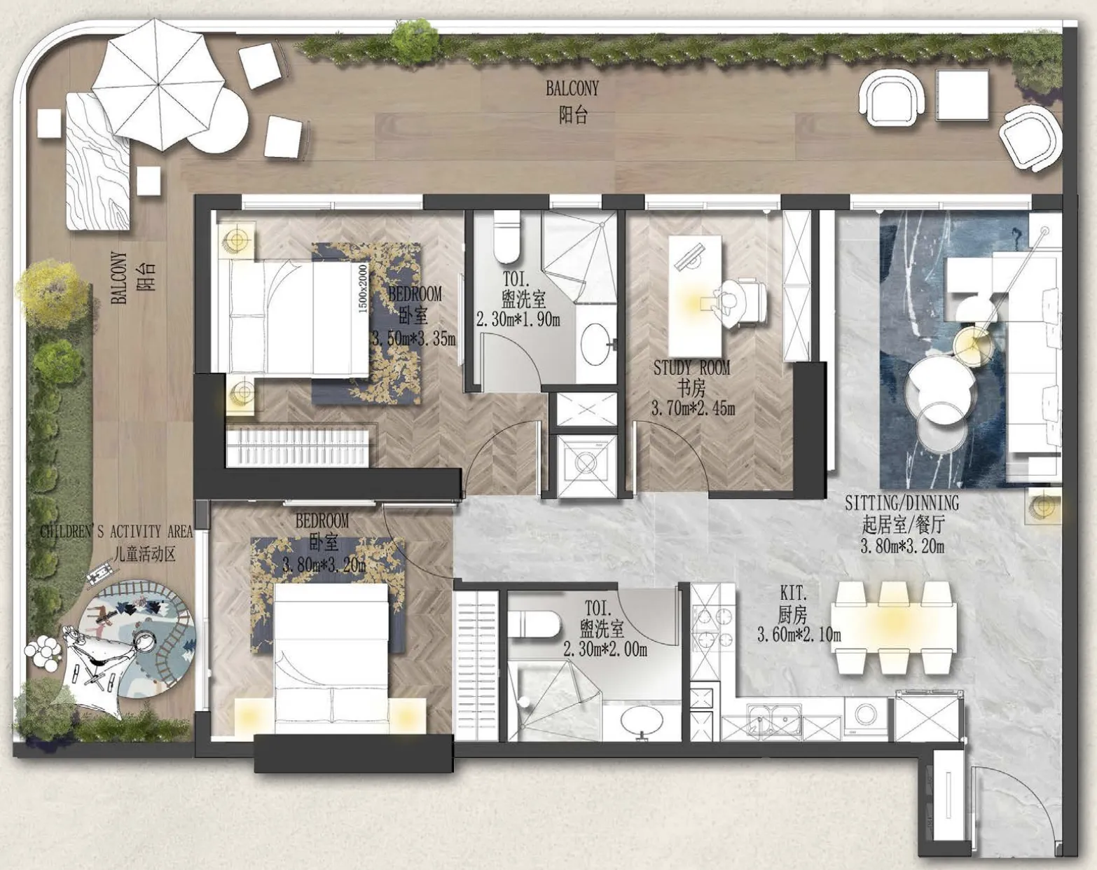 2 bedroom Apartments floor plan at Forest City 2