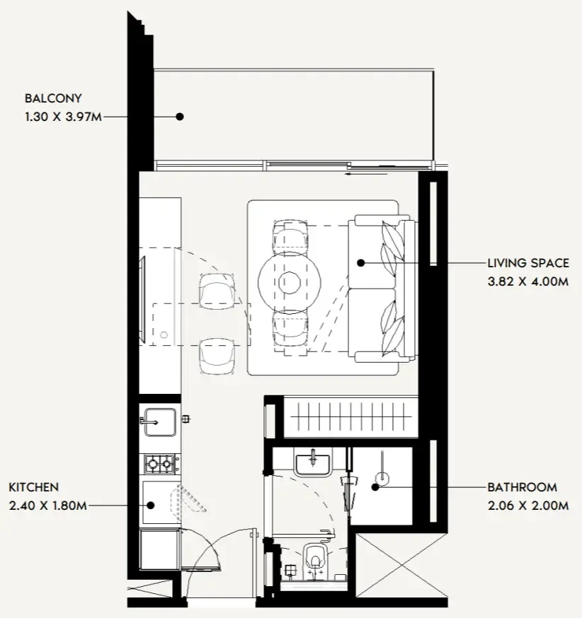 0 bedroom Apartments floor plan at Jaddaf Beach Oasis