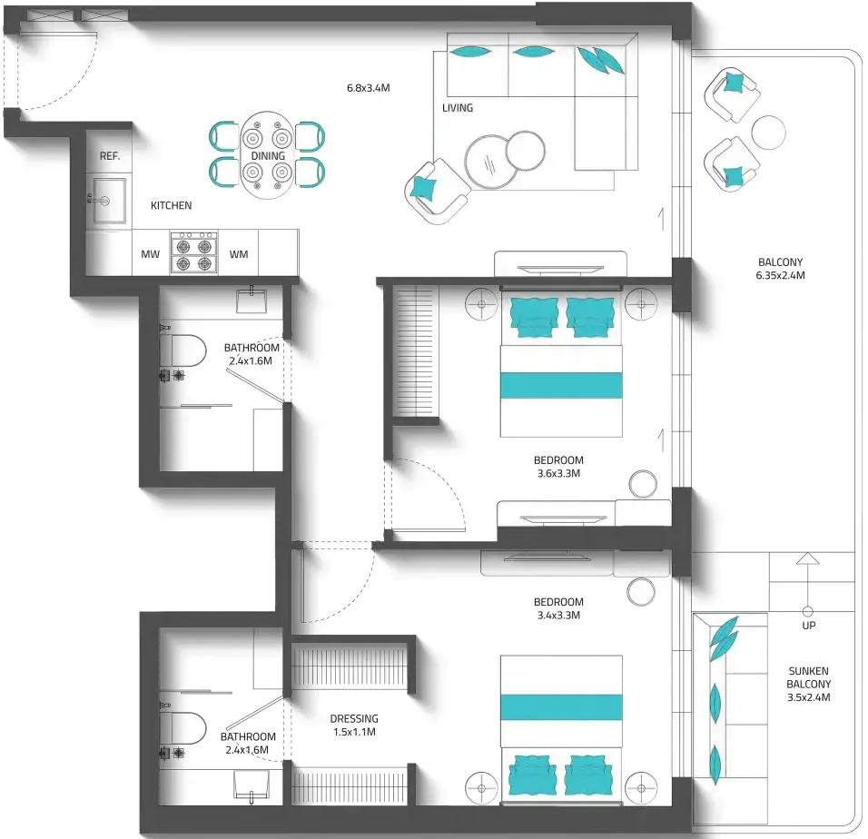 2 bedroom Apartments floor plan at Reef 996
