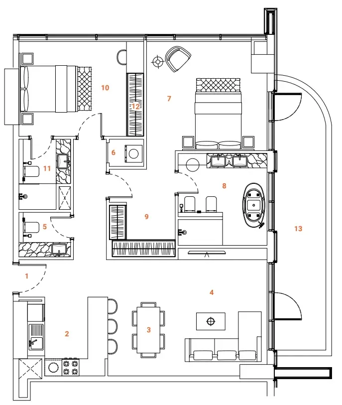 2 bedroom Apartments floor plan at The Orchard Place Towers A & B
