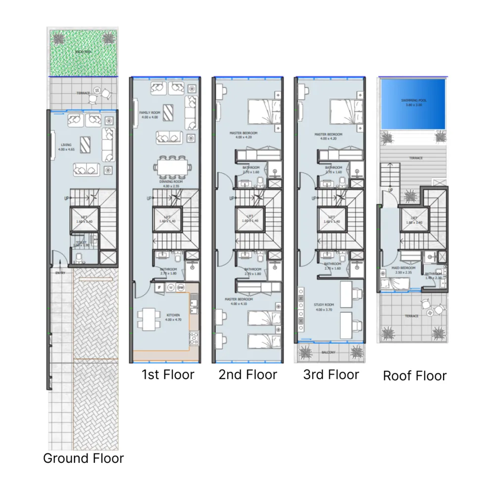 3 bedroom Townhouse floor plan at Reportage Village Khalifa City