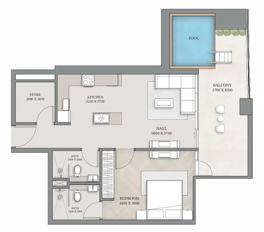 1.5 bedroom Apartments floor plan at Empire Gardens