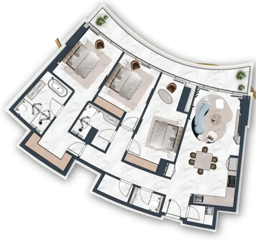 3 bedroom Apartments floor plan at La Mazzoni