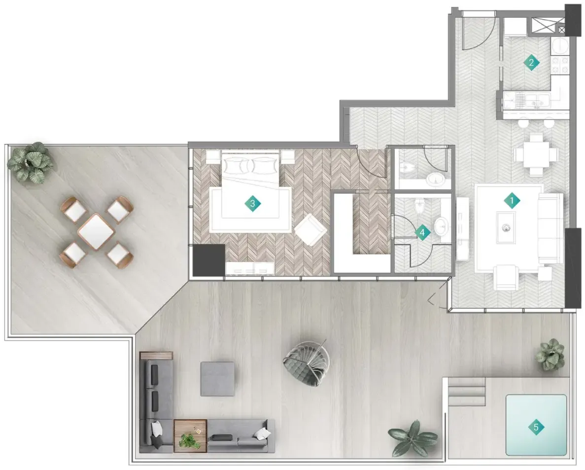 1 bedroom Apartments floor plan at Moonstone Interiors by Missoni