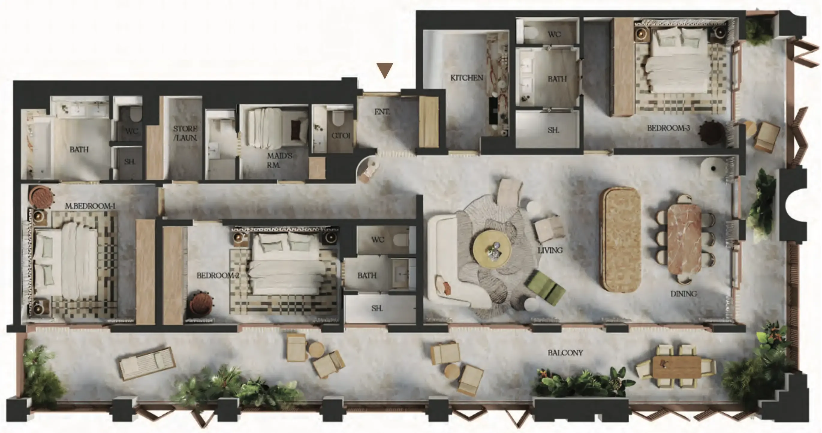 3 bedroom Apartments floor plan at Elire Managed by LUX