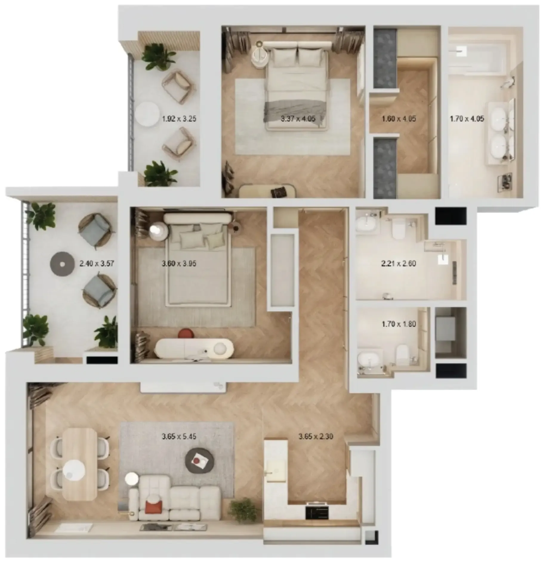 2 bedroom Apartments floor plan at Arisha Terraces