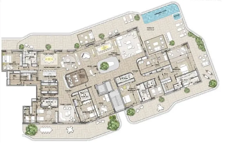5.5 bedroom Penthouse floor plan at Sha Residence Emirates