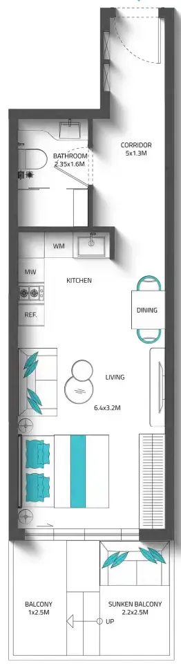 0 bedroom Apartments floor plan at Reef 996