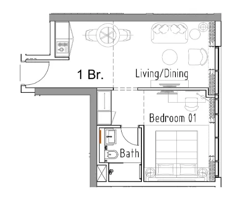 1 bedroom Apartments floor plan at Damac Hills 2 - Hotel Edge by Rotana