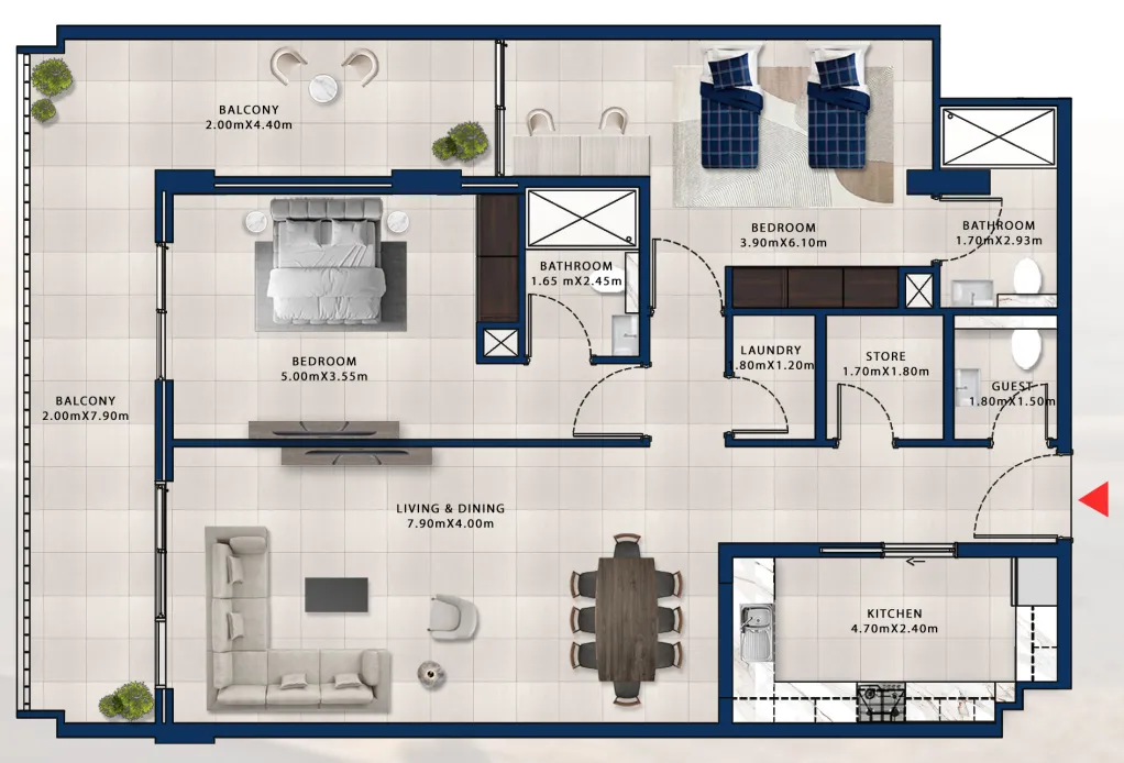 2 bedroom Apartments floor plan at Asayel Avenue