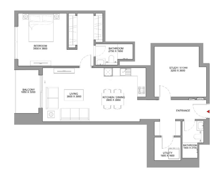 1 bedroom Apartments floor plan at Skyscape