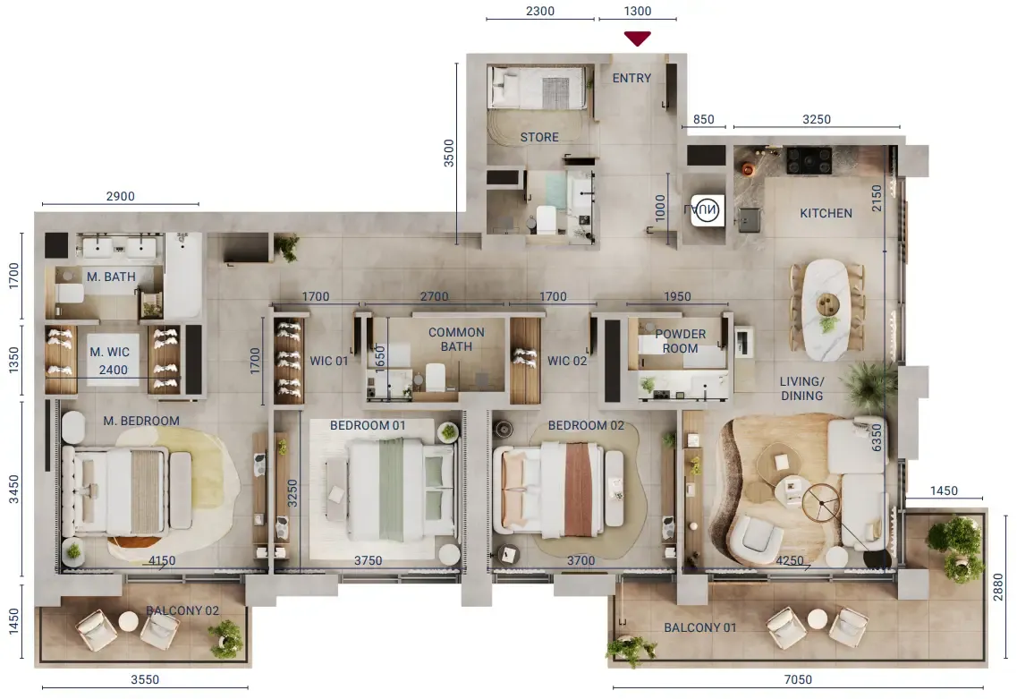 3 bedroom Apartments floor plan at Mirdad