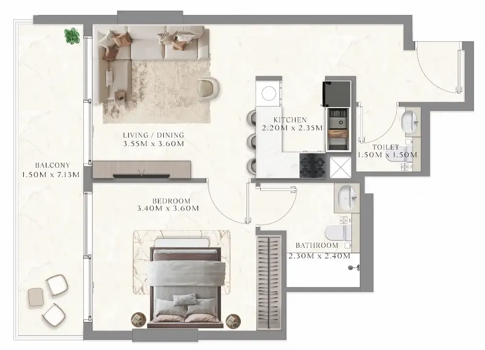 1 bedroom Apartments floor plan at Aum 99 Residences