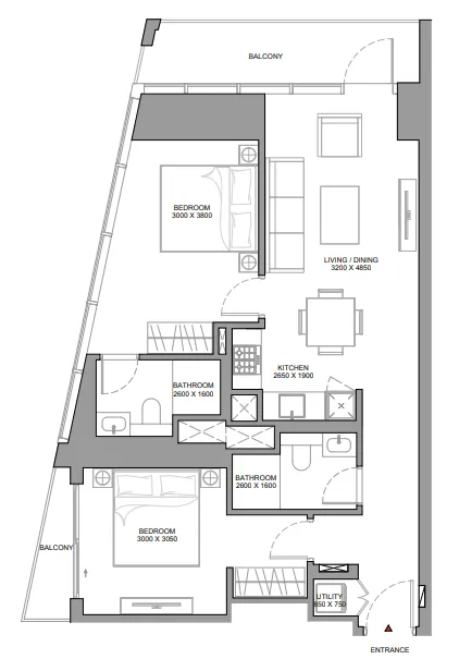 2 bedroom Apartments floor plan at The Eden at Sobha Central