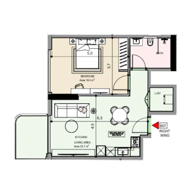 1 bedroom Apartments floor plan at Edgewater Residences 1, 2 and 3