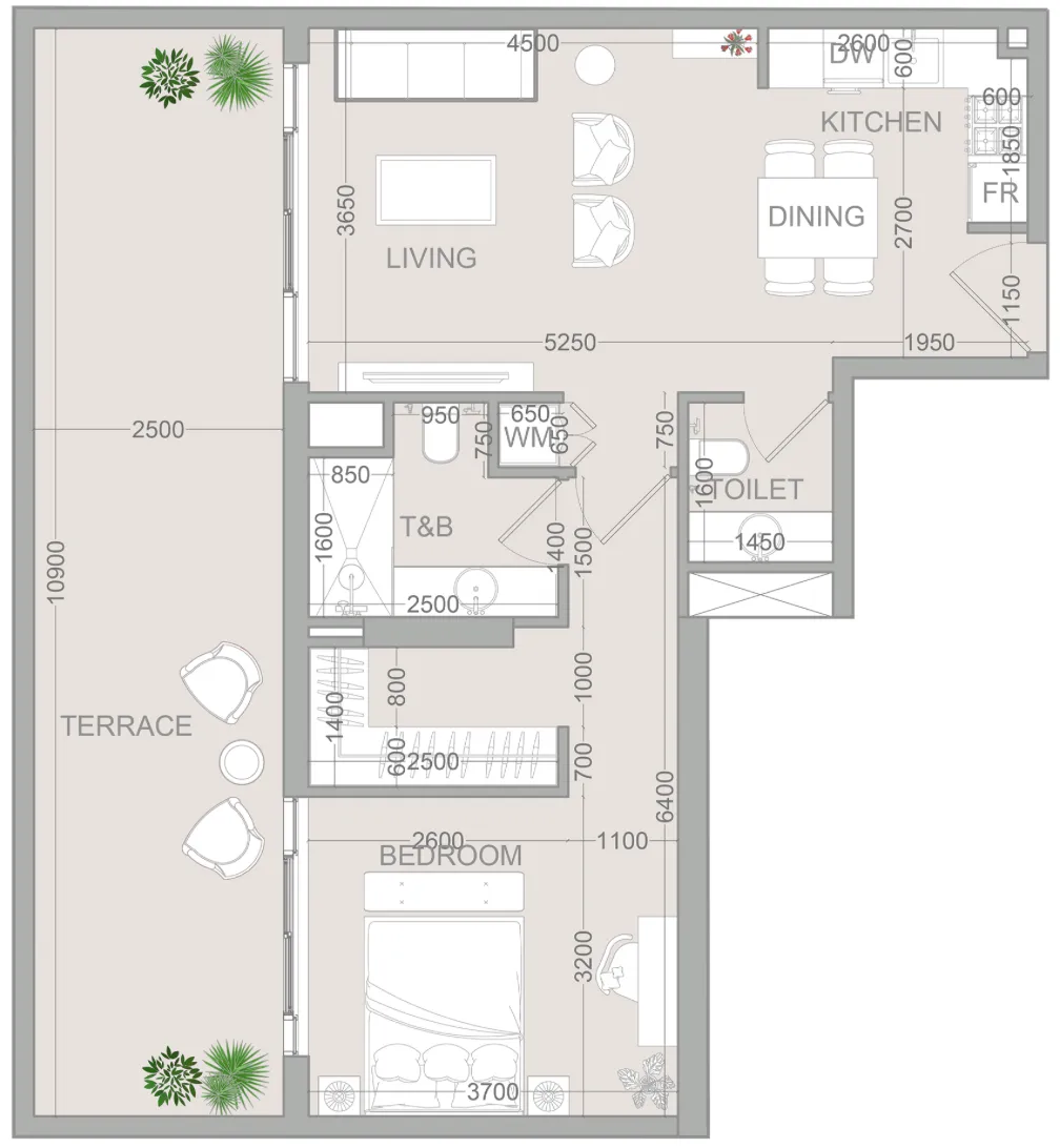 1 bedroom Apartments floor plan at TETR1S Tower