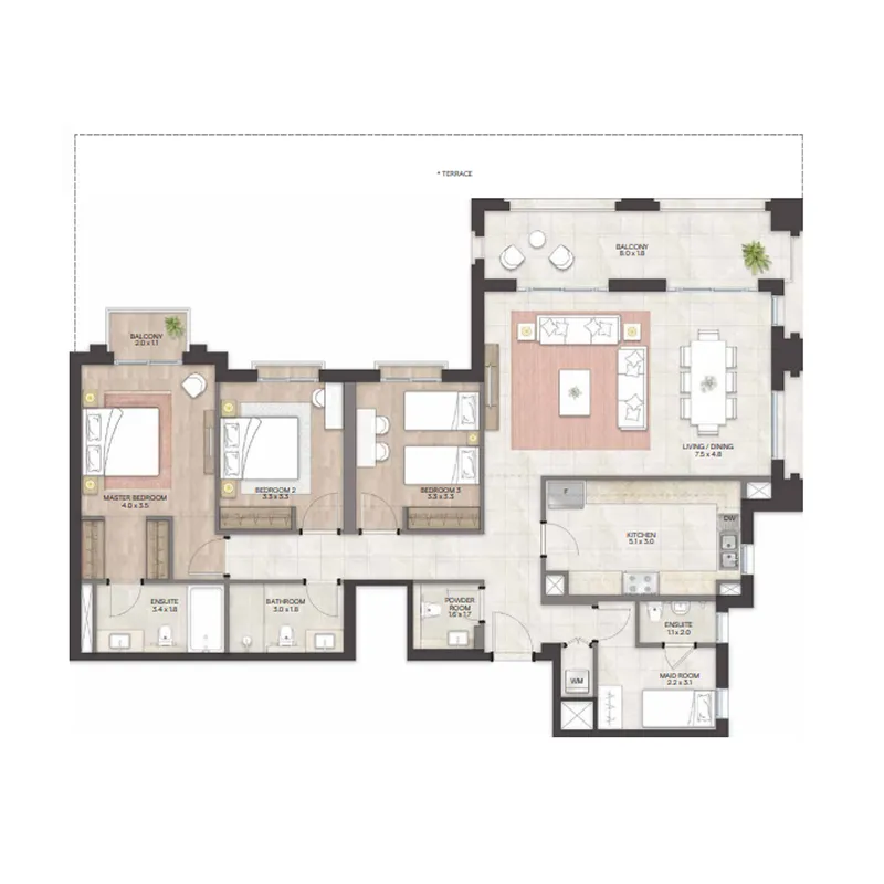 3 bedroom Apartments floor plan at Bloom Living - Granada