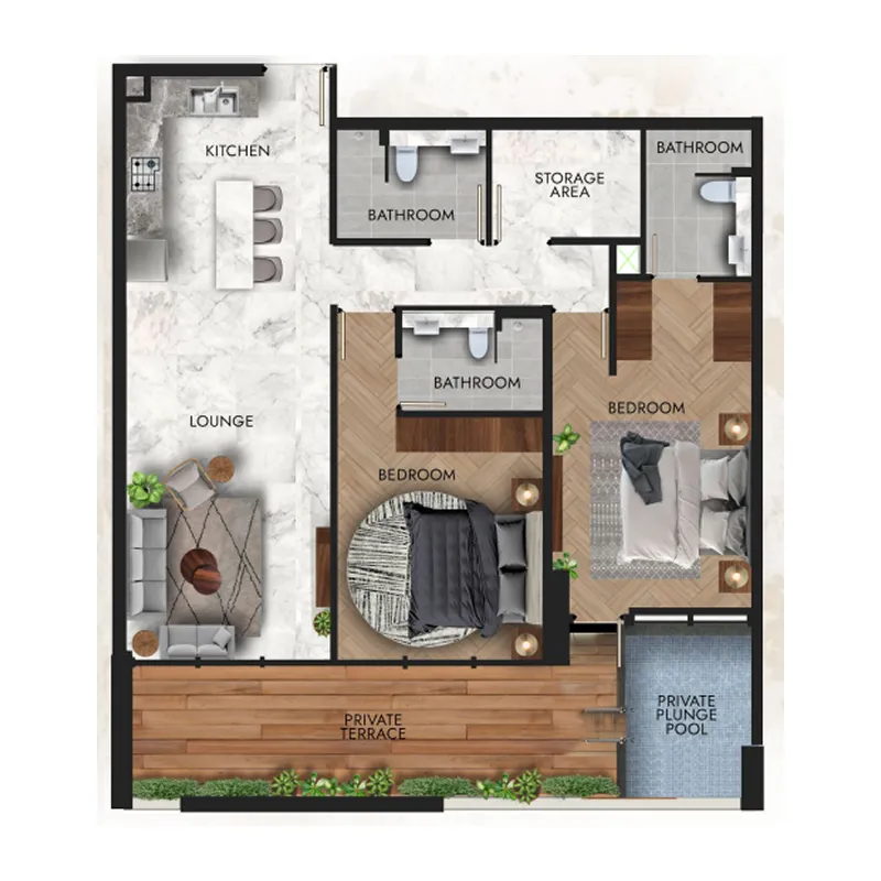 2 bedroom Apartments floor plan at Lucky Royale Residence