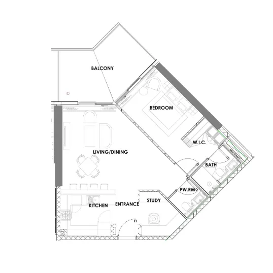 1 bedroom Apartments floor plan at Golf Greens
